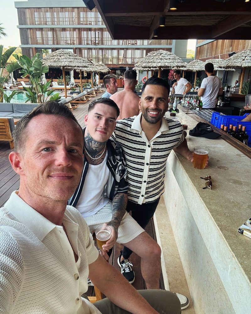 The team at a pool bar in Ibiza